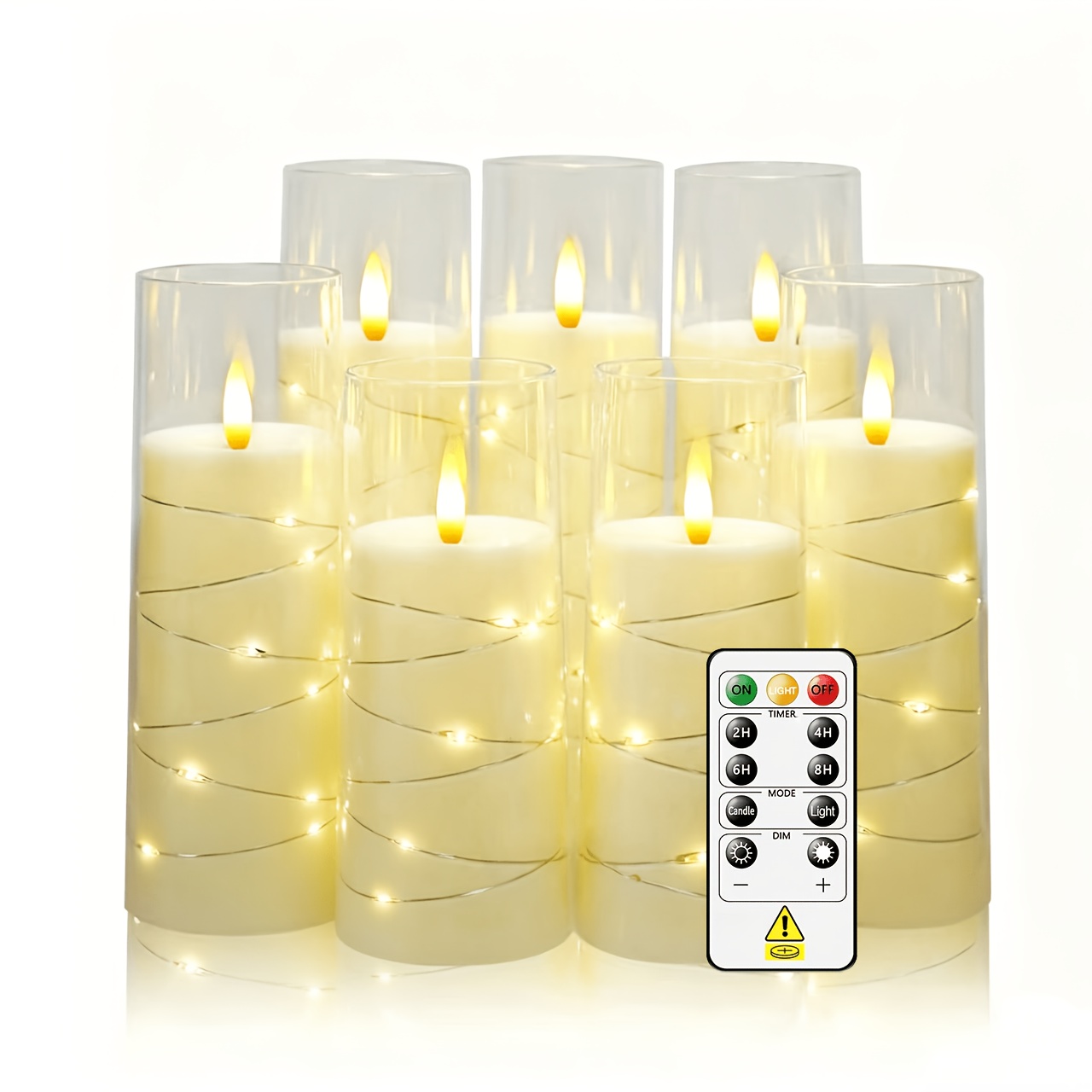 Image of Jinyania A Set Of 7 Flameless Led Candles With Built-in String Lights, Battery Operated Flickering Fake Candles For Wedding, Party, Halloween & Autumn Home Table Decoration, Perfect Festival Gift