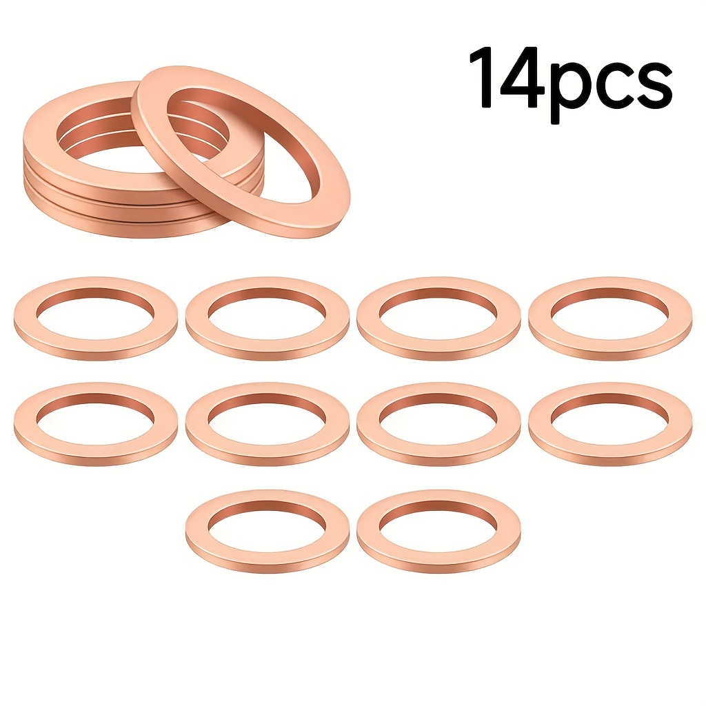 TEMU Juego de arandelas para tapón de drenaje de aceite de coche de 14 mm, 7 piezas/14 piezas/24 piezas, arandelas de compresión de cobre, repuesto