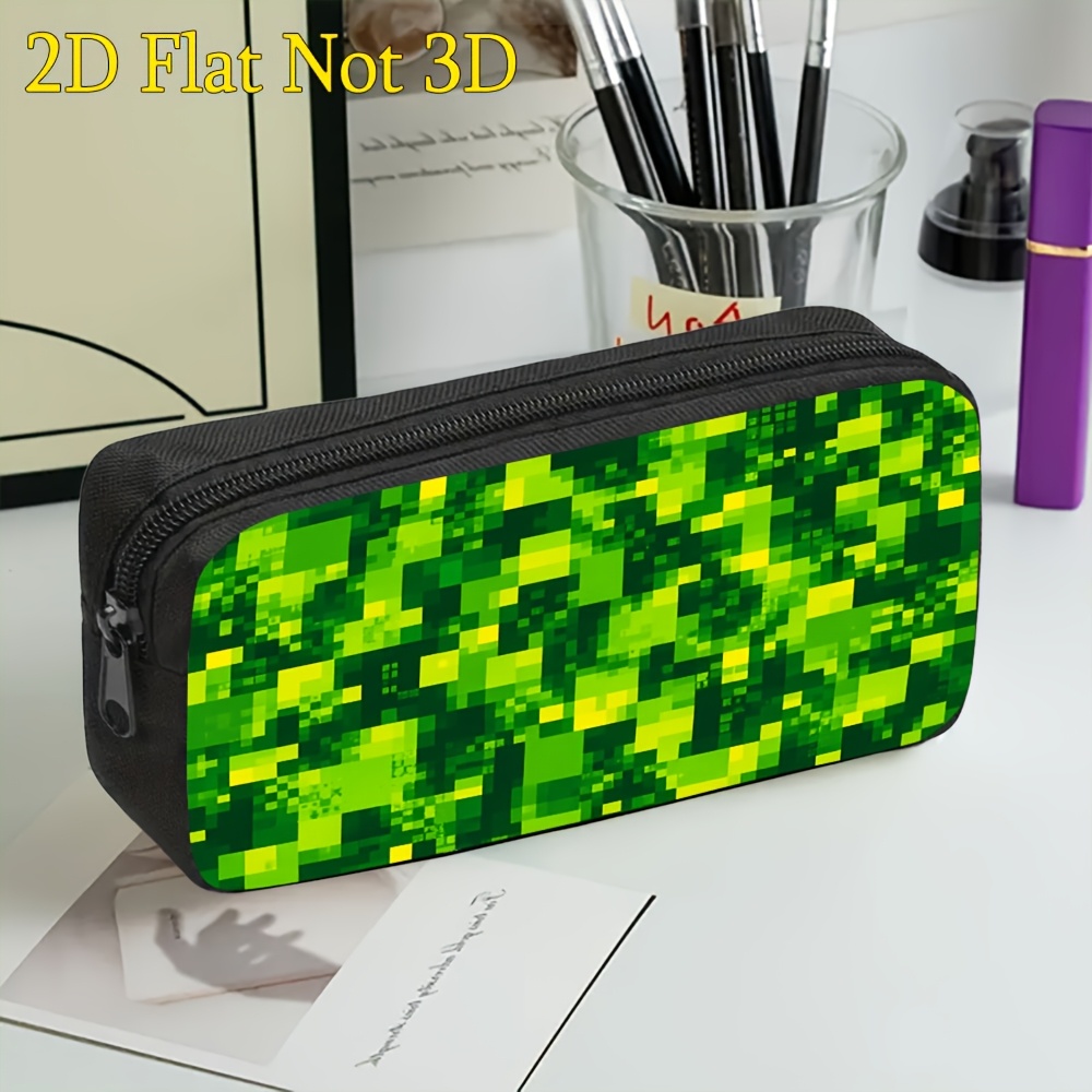 TEMU 2d Flat, 1pc, Green , Patterned Pencil Case, Souvenir, , Fashionable Item, For Valentine's Day, Halloween, Easter, And Christmas Gifts, Desktop