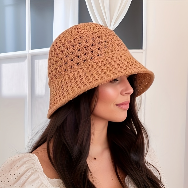 Women Bucket Hat Thin Hollow Sun Protection Crochet for Outdoor Pool