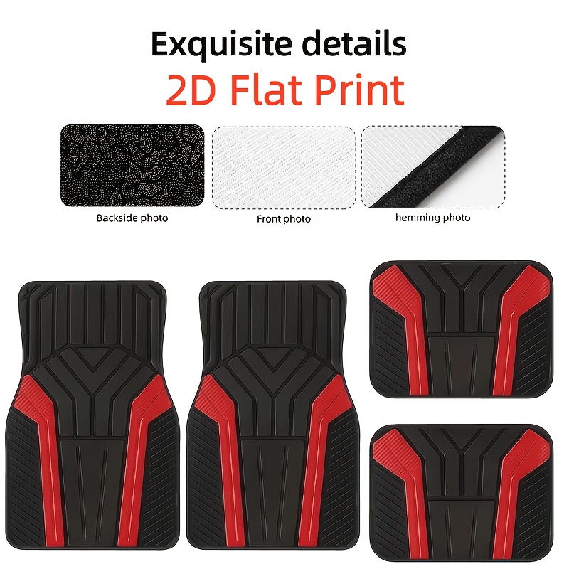 TEMU 2d 4pcs Red Pattern Car Floor Mats, Stylish, Absorbent, Non-slip, Washable, Decorative Car Mats, Suitable For Sedans, Suvs, And Trucks, Black,