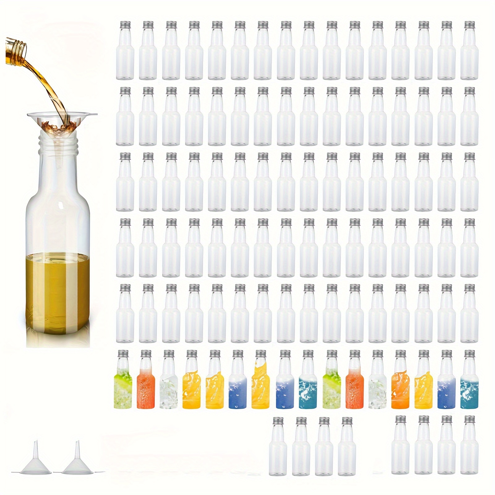 24pcs Mini Botellas de Licor, Botella Miniatura de Plástico de 100ml Vacía  con Tapas de Rosca, Botellas Pequeñas de Chupito con Embudos, Botellas de V