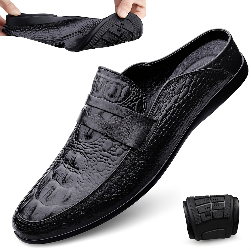 New Summer Men's Shoes, Breathable Faux Leather Shoes, No Heel Lazy Slip-On Half Slippers