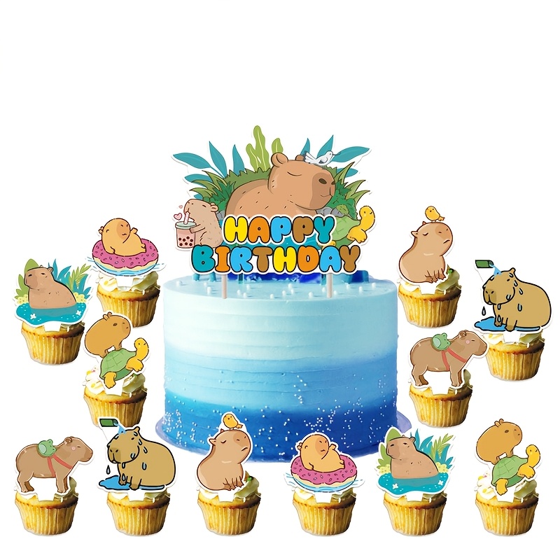 

13pcs Capybara Birthday Party Decorations Set - Includes Large Cake Topper & 12 Cupcake Picks, Paper Material, ' Themed Celebrations, Birthday Decorations