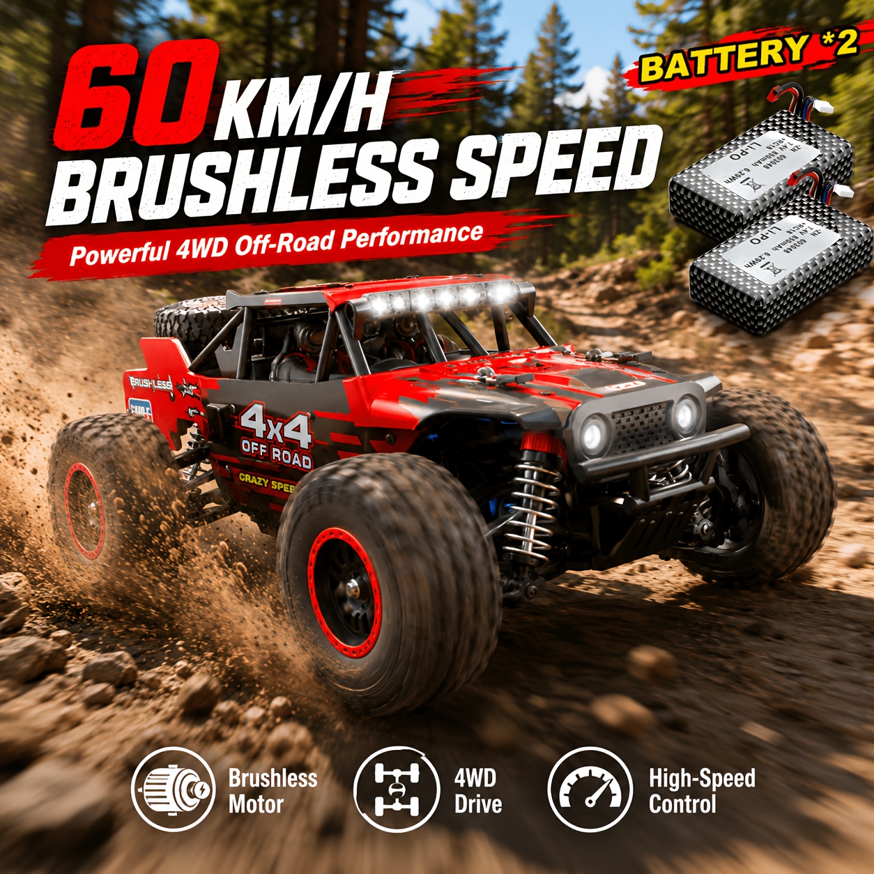 60km/h Off-road Remote Control Vehicle, Drive, Transmission Shaft, Led Lights, Dummy, Multi-functional Remote Control, Not A Toy, For Professional Players/collectors Only, For Sports Competitions.