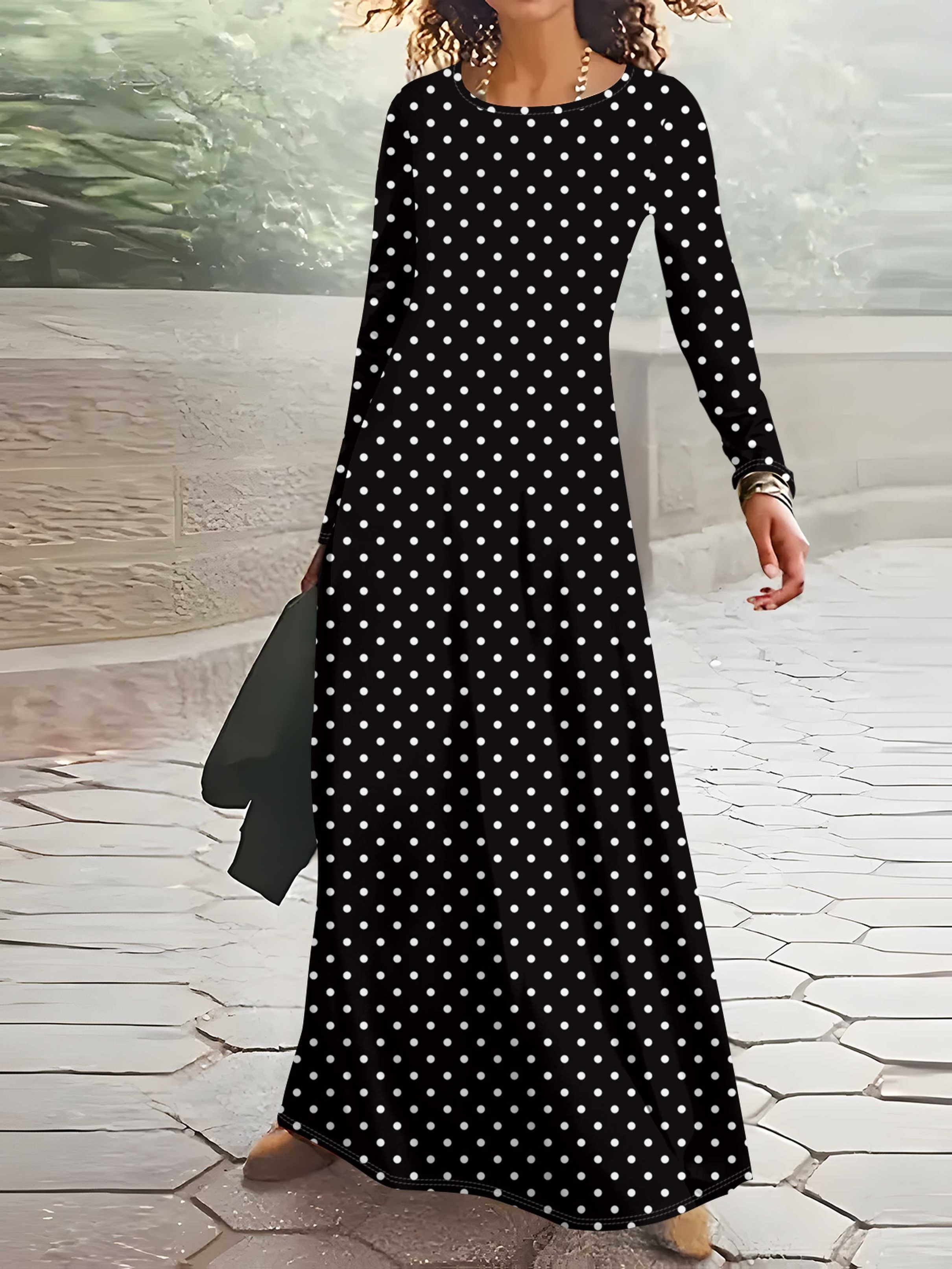 knee length dresses for ladies Luvie Long Sleeve Maxi Dress with Scarf in Black and White – RI MI main image 0