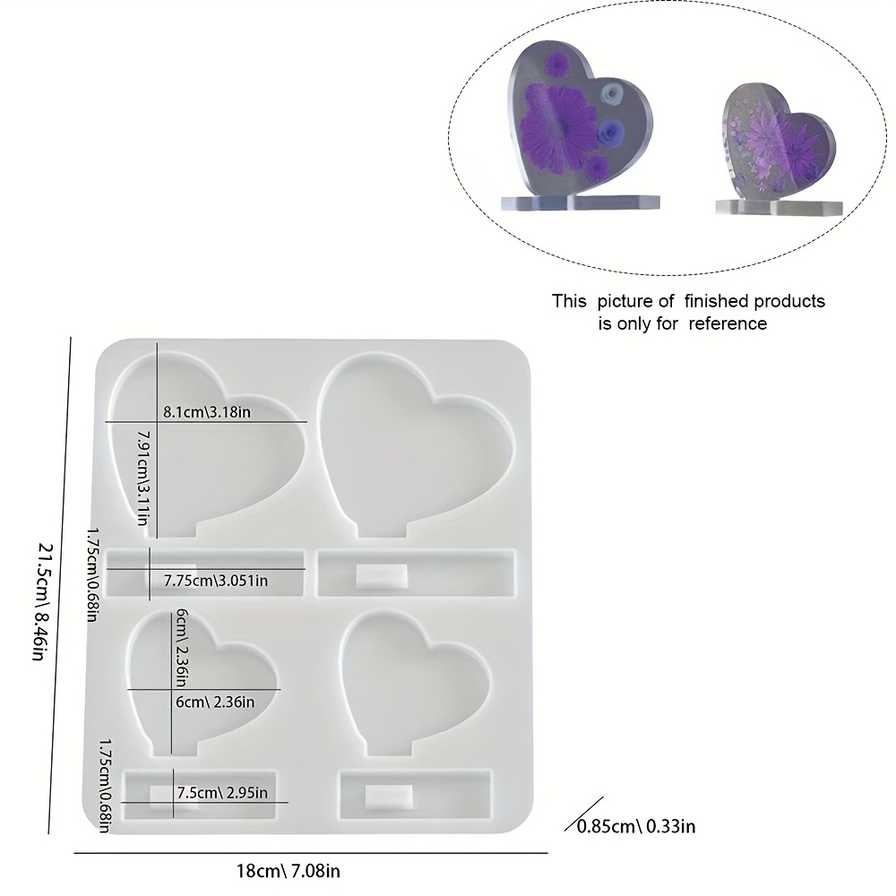Heart Shape Resin Silicone Mold With Base, 4-in-1 Design Silicone Heart Photo Frame Mold For Plaster Resin Cement Casting, Silicone Ornament Mould For Diy Art Crafts, Home Table Decoration