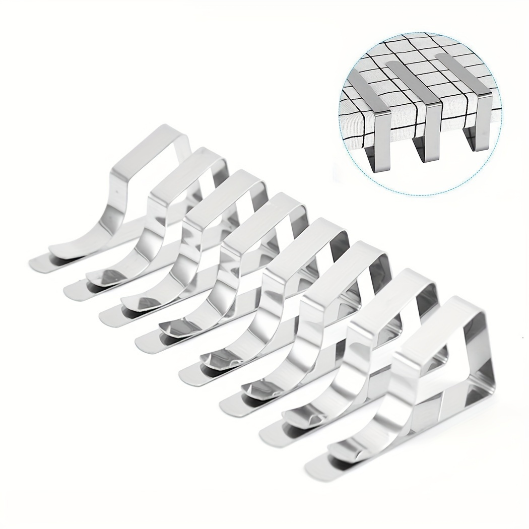 Image of 8pcs Heavy Duty Stainless Steel Tablecloth Clips - Rectangular Table Cover Holders Suitable For Weddings, Picnics, Home Dining Tables, - Tablecloth Clamps