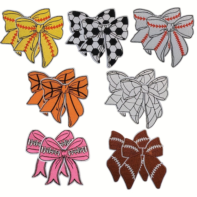 

14pcs Sports Ball & Bow Embroidered Patch Set - Iron-on/sew-on Appliques For Clothing, Shoes, Hats, Bags - Diy Decorative Fabric Stickers