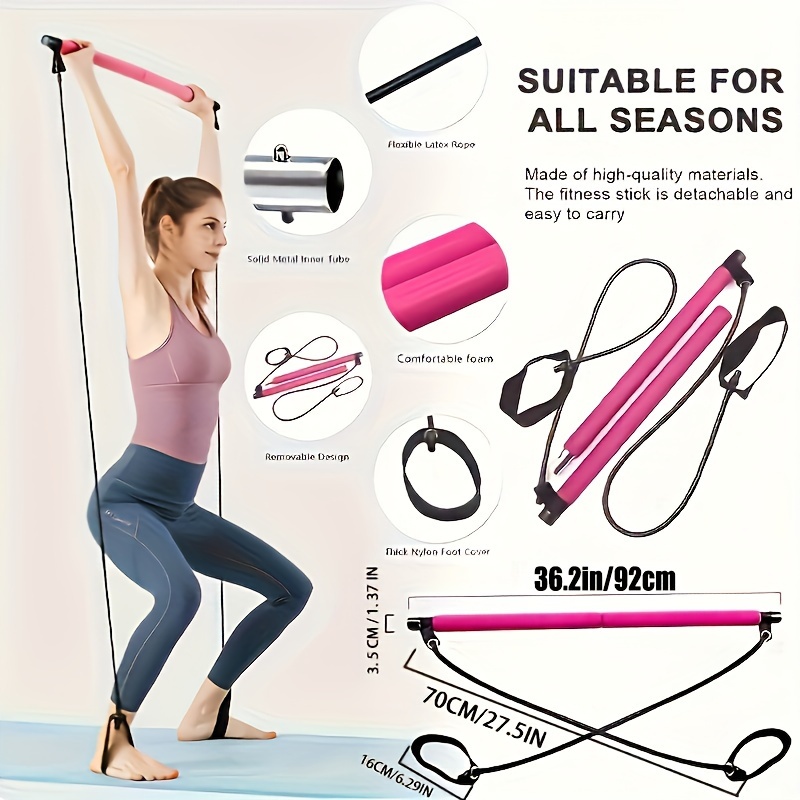 Portable Pilates Bar Kit W/Resistance Band Adjustable Exercise Stick Toning  Gym 