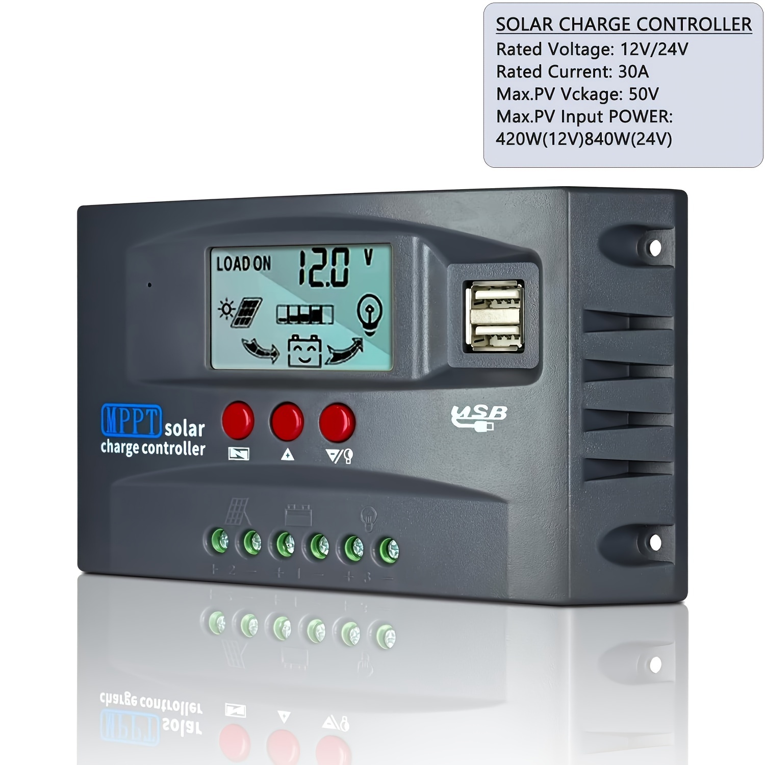 Regolatore Batteria Solare Regolatore Carica Solare MPPT 30A 12V/24V - LCD Display Per Impianti 390W/780W Controller Pannelli Solari 30a