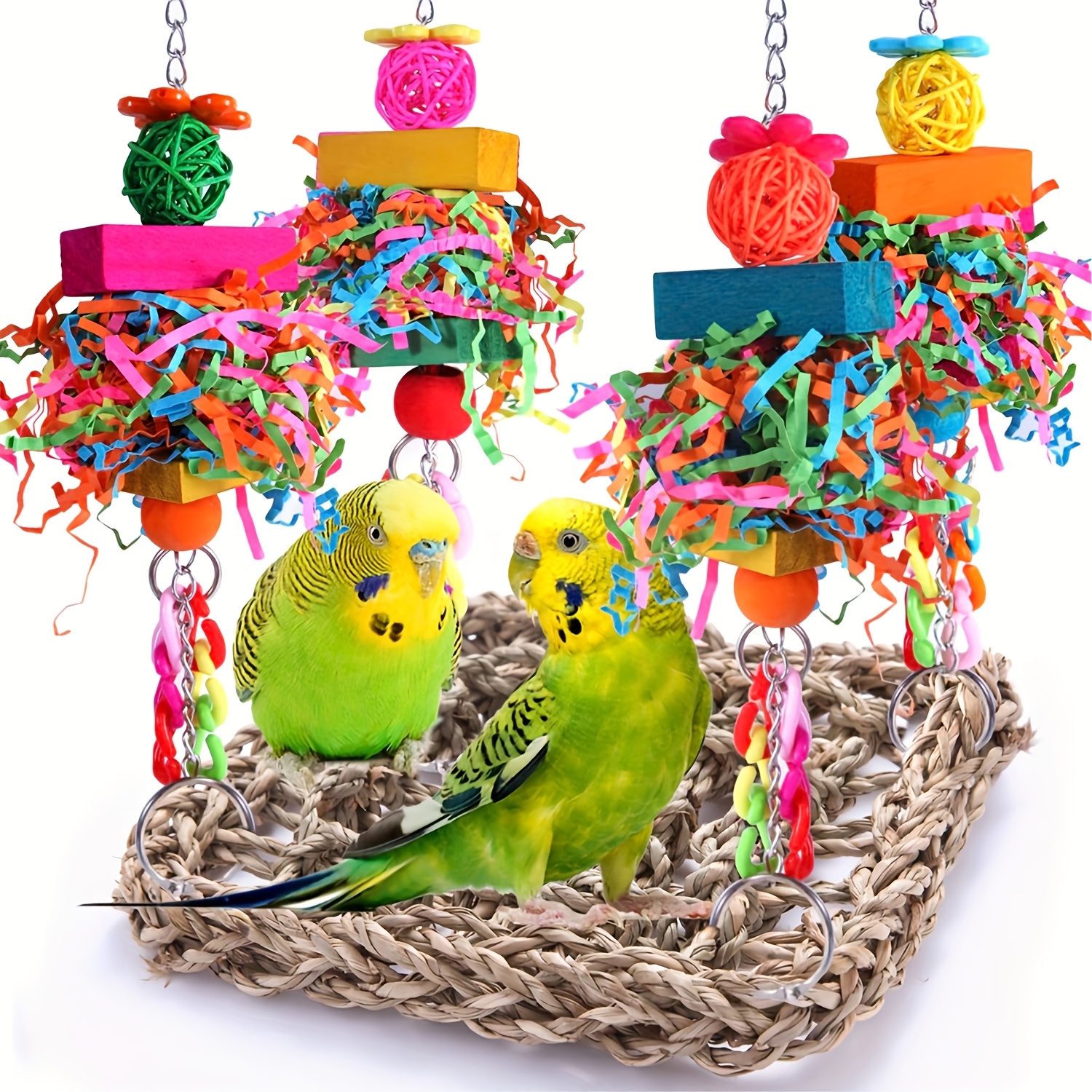 

Parrot Play Mat & Swing Set - Climbing With Chew Toys For Small Birds, Ideal For Parakeets, Cockatiels, & Budgies