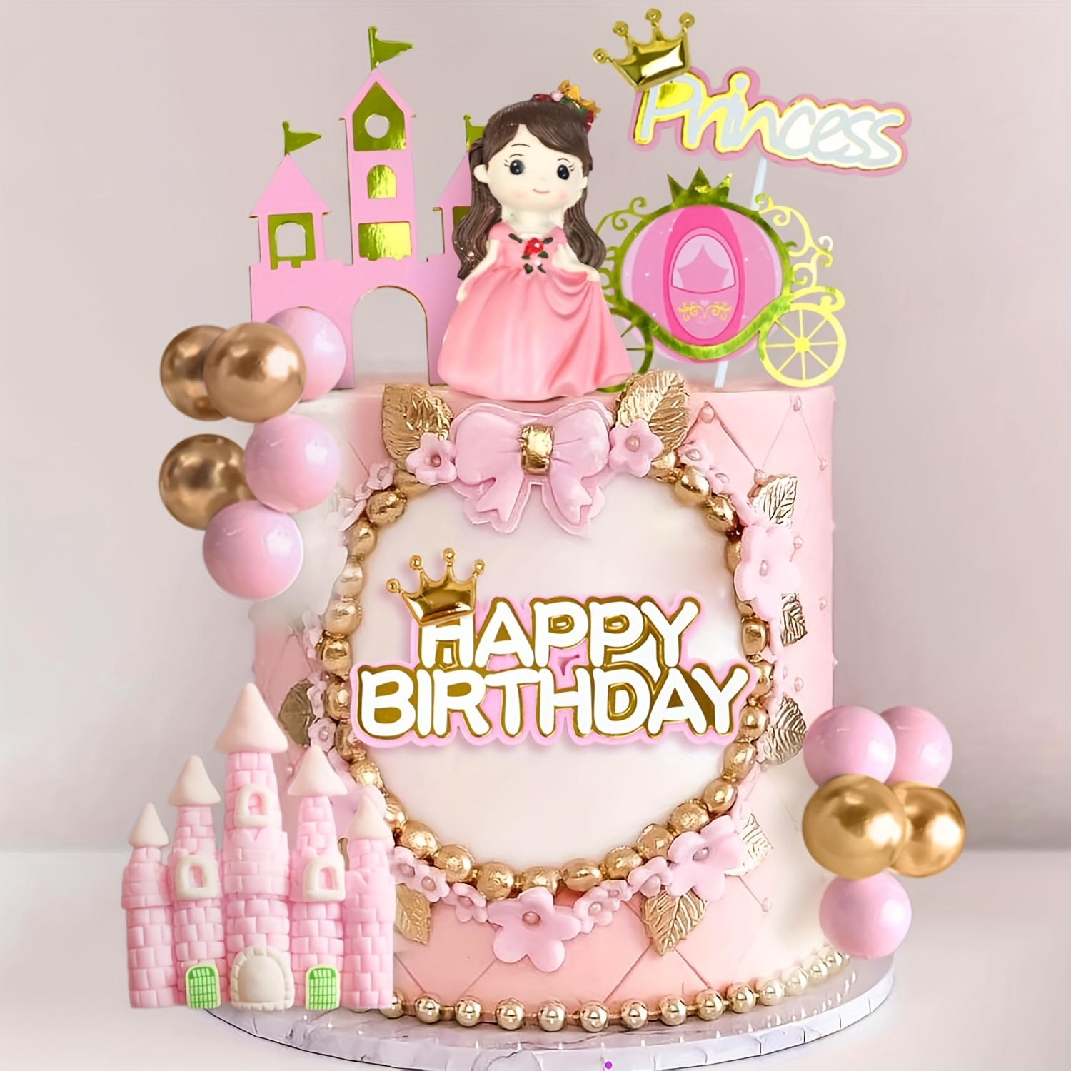 Princess Castle Cake Topper Set - 21 Piece Princess Party Decorations For Birthday Cakes