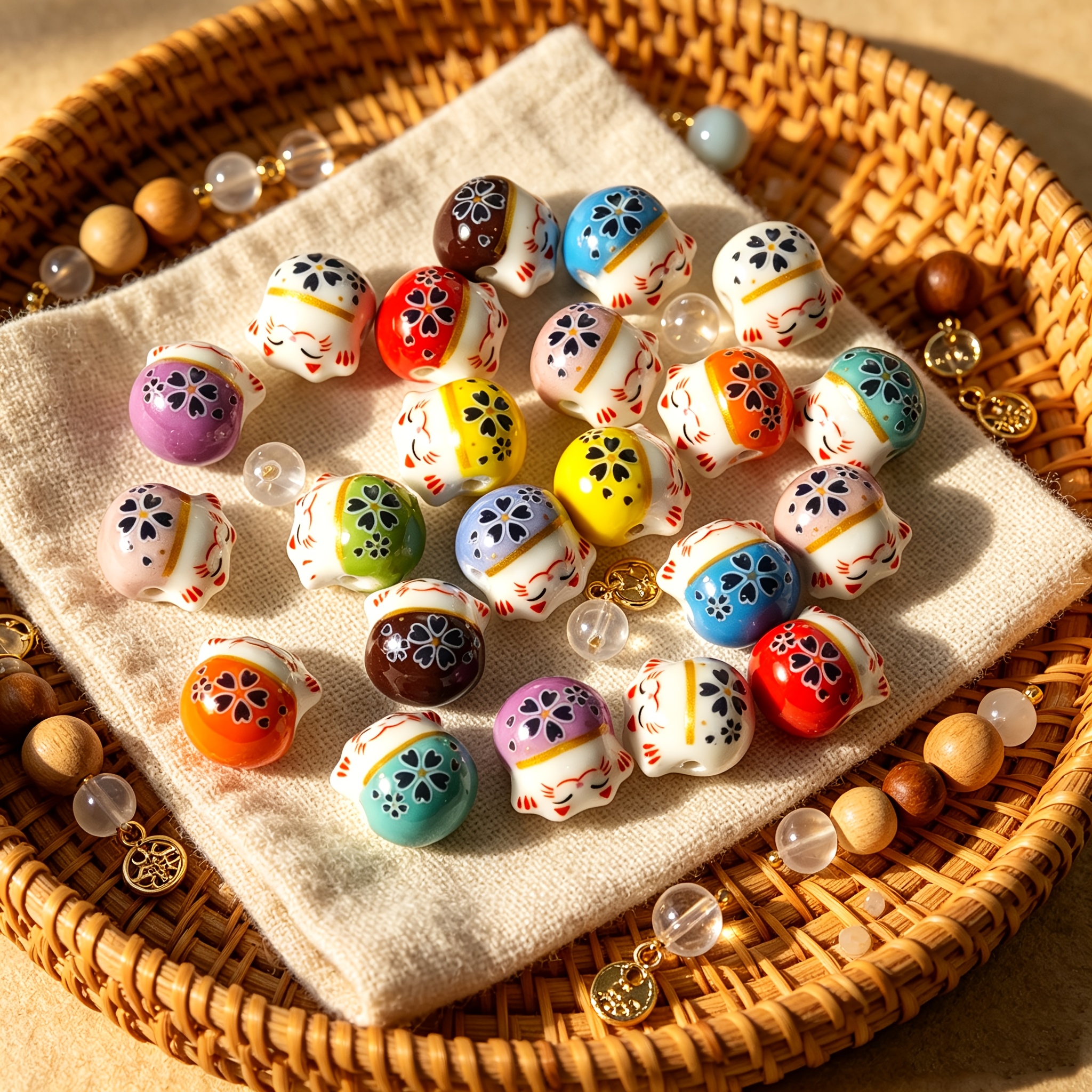 10pcs Random Mixed Color Ceramic Cat Beads for DIY Jewelry