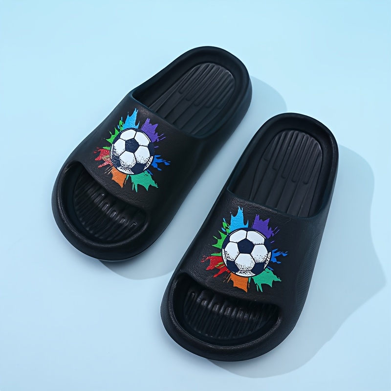 Image of 1 Pair Boys' Indoor Slippers, Non-slip And Odor-proof Fashion Football Pattern Easy Lightweight Sandals
