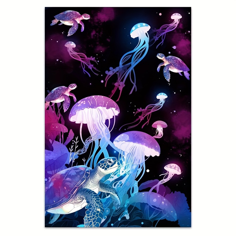 海のクラゲと亀の壁画 リビングルームの絵画 モダンなポスタープリント