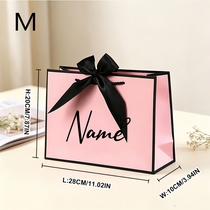 TEMU 1pc Custom Gift Bag With Personalized Name And , Pink Gift Bag For Her/him, Includes 1 Pink Gift Bag With Black Ribbon | Paper Tote Bag |