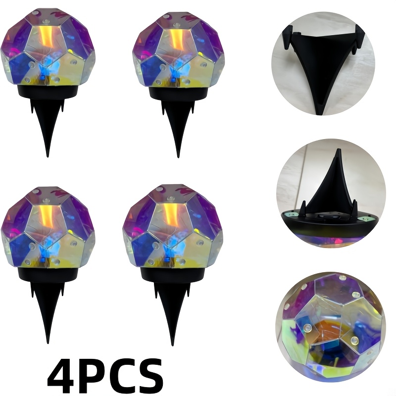 TEMU Set Of 4 Solar Multicolored Spherical Garden Lights Fade Resistant, Color-changing Geometric Lawn Lights For Christmas And Outdoor Use; Suitable