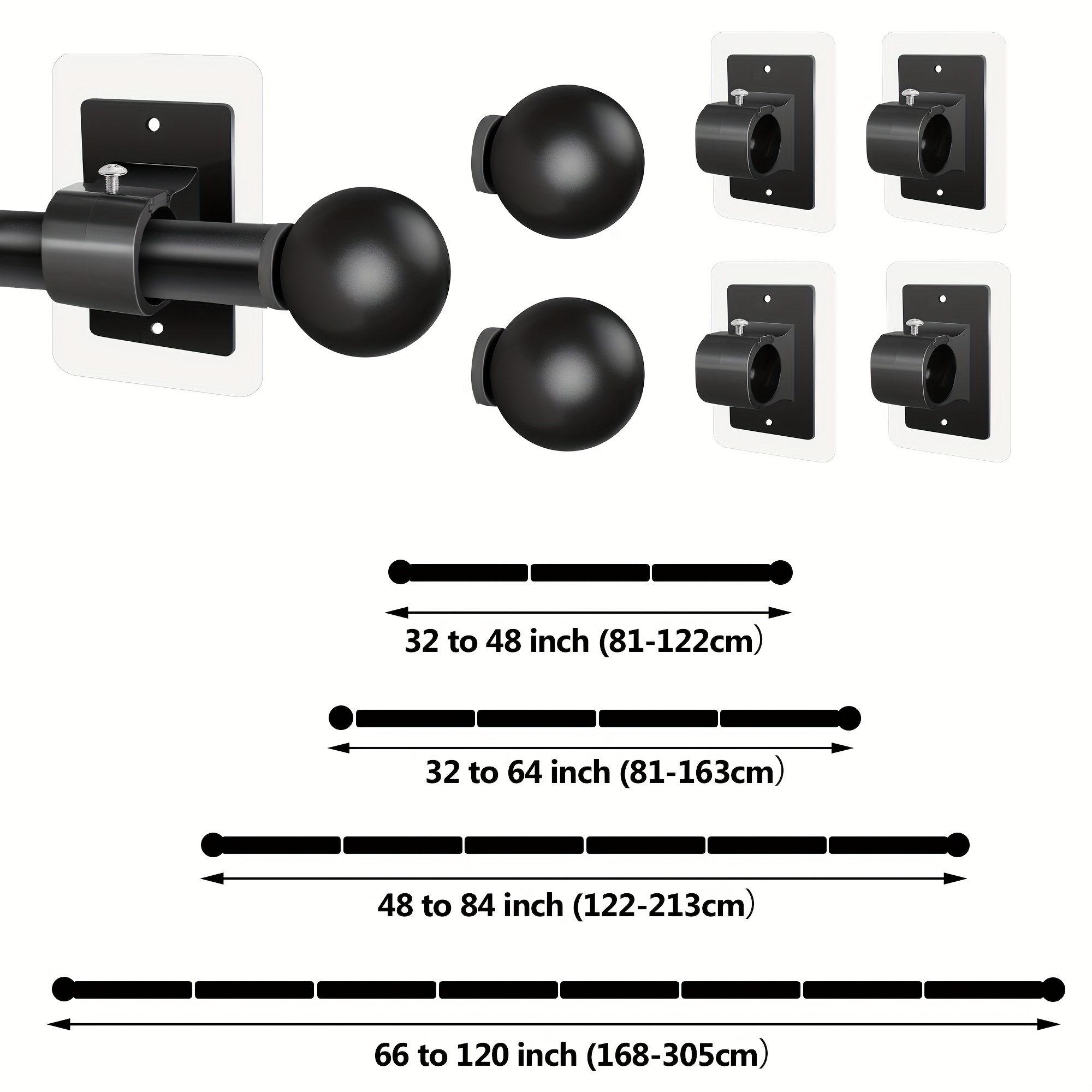E-shop Kein Bohren erforderlich, Gardinenstangen für Fenster 81.28-304.8 Cm - Mietfreundliche, selbstklebende Gardinenstange mit Halterungen, modernes