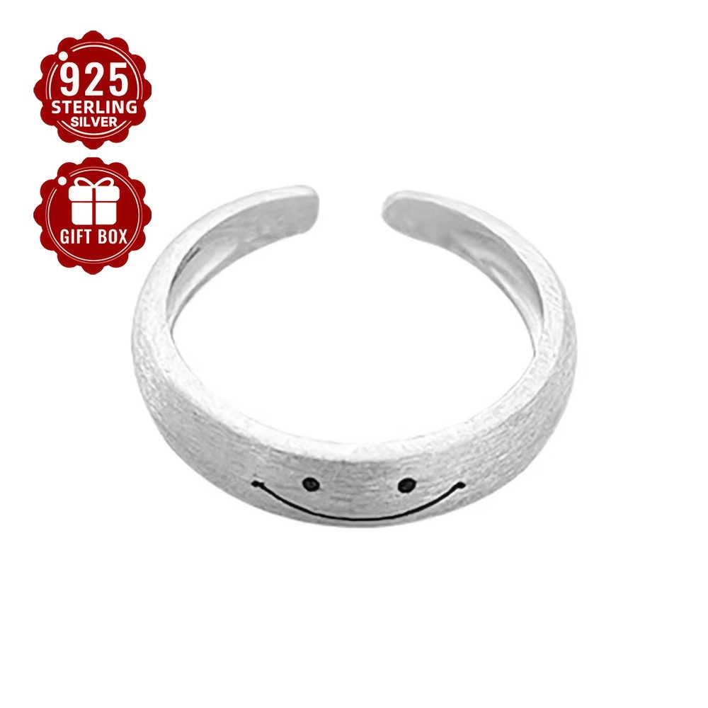 

1pcS925 Anneau Visage Brossé en Argent Pur pour Femmes, Anneau Simple avec et Ouverture de , Faible Allergie, Env. 1.9g