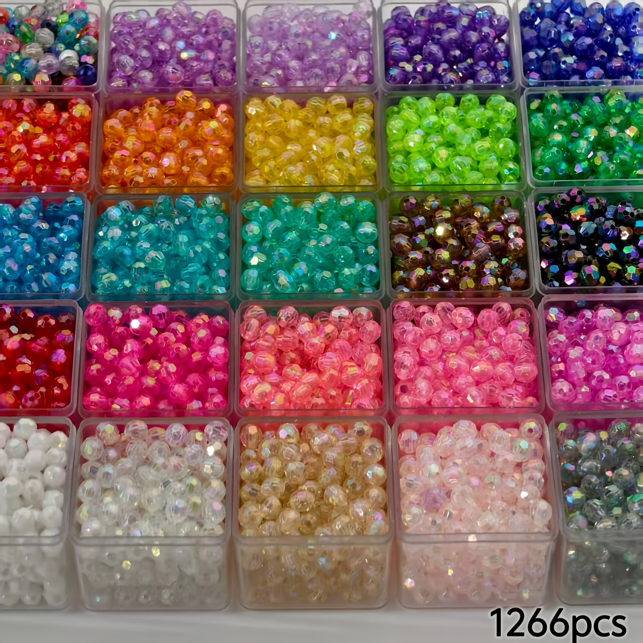 E-shop 1266-teiliges Sortiment dekorativer Perlen in 25 Farben, 6 mm AB schillernde achteckige Ananas-Perlen, gerades Loch, transparentes Acryl, DIY