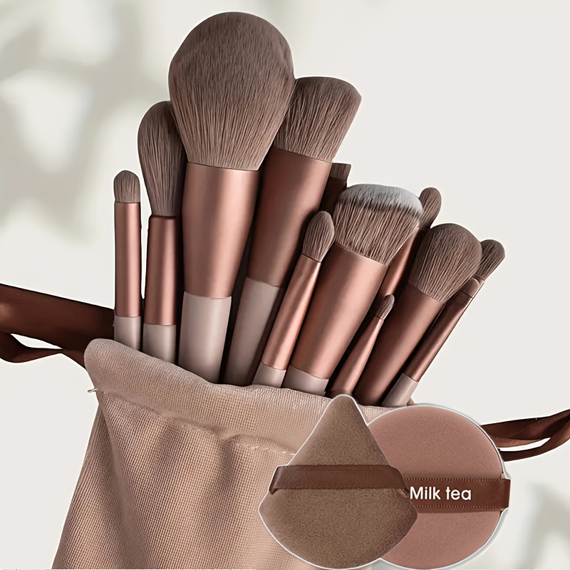 13pcs makeup brush set 2pcs brown makeup sponges eye shadow foundation bb cream concealer makeup brushes soft all in one makeup tools for women makeup tools with soft fiber for easy to carrying set for travel travel goods vacation beach