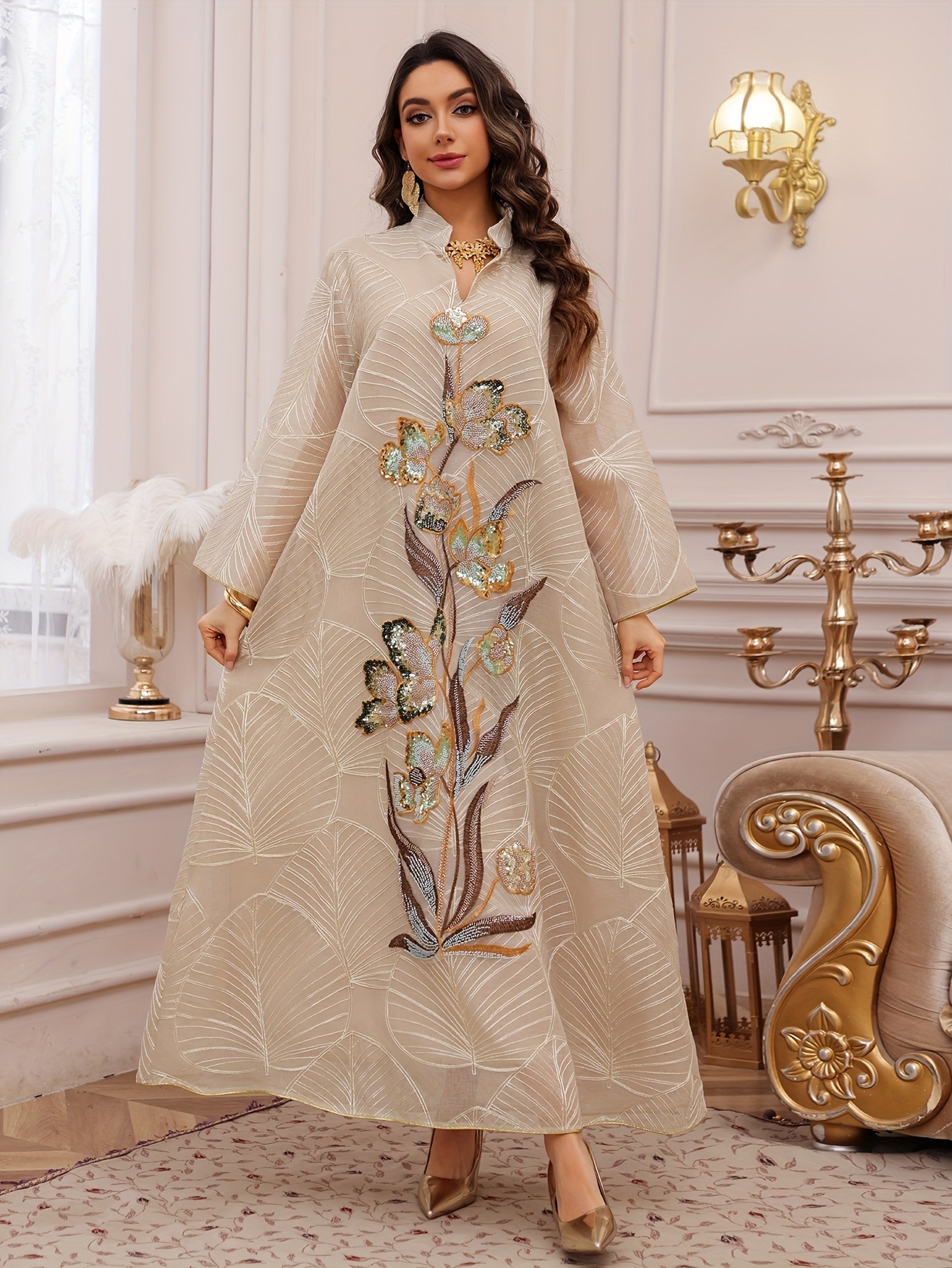 formal dresses in toronto Beaded High Neck Long Sleeve Custom A-line Muslim Wedding Dress
