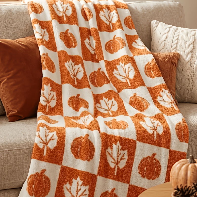 TEMU 1pc Autumn Pumpkin Print Blanket - Soft Flannel Throw For, Sofa, Camping, And Travel - Vibrant Holiday Gift (christmas, Birthday, Anniversary) -