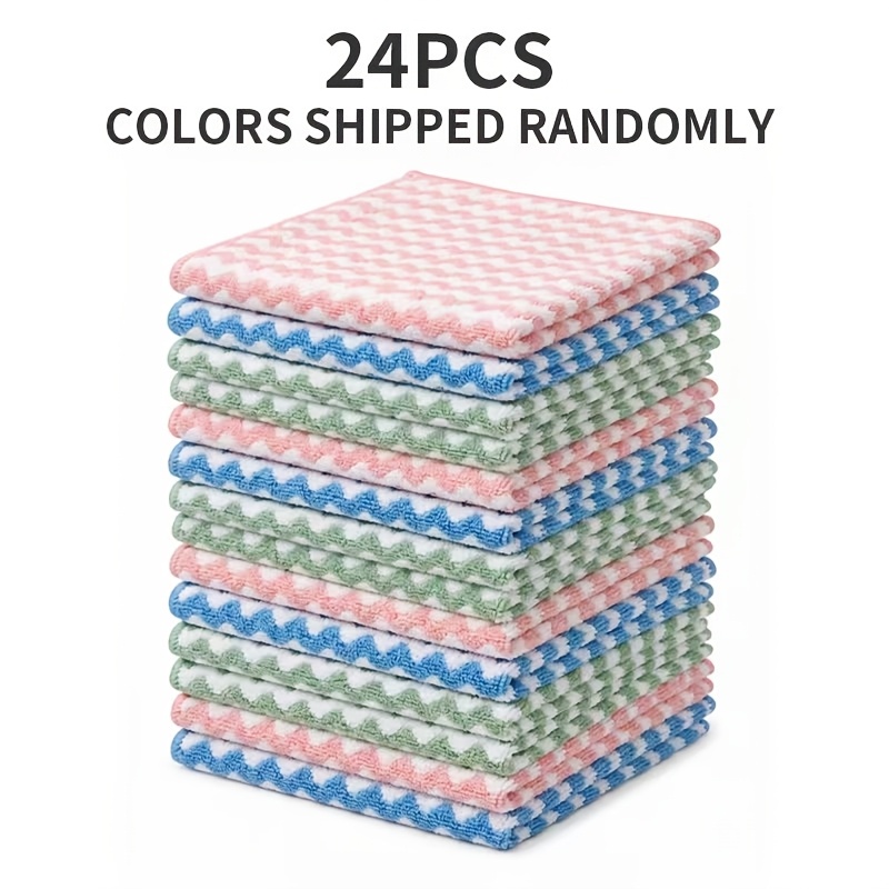 TEMU 24pcs Home Striped Cleaning Rags Random Color Coral Fleece Dish Towels Thickened Strong Absorbent Non-shedding Kitchen Table Cloth