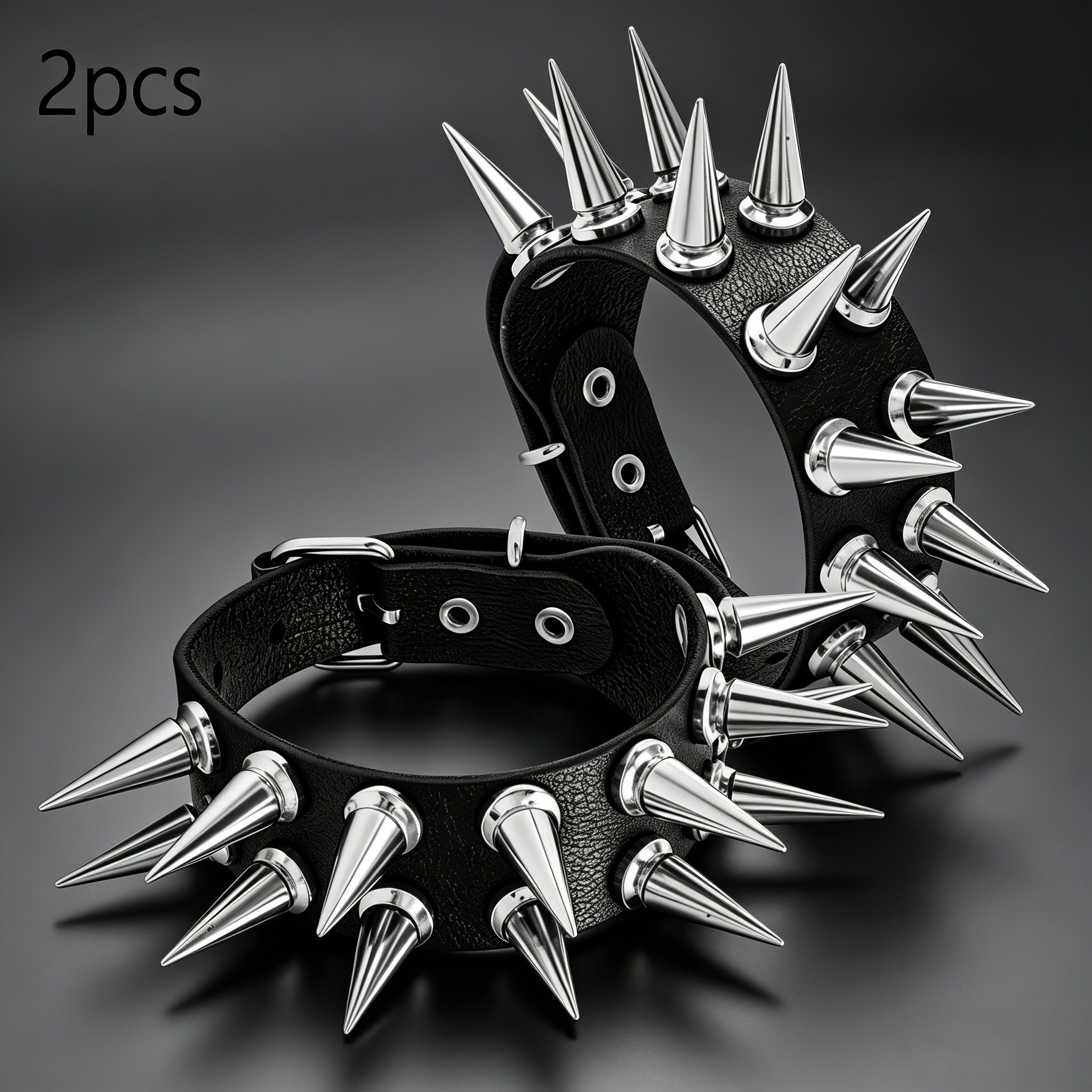 TEMU Juego de 2 pulseras góticas de PU con tachuelas de púas en 4 filas para , muñequeras anchas ajustables punk con remaches de , brazaletes tipo