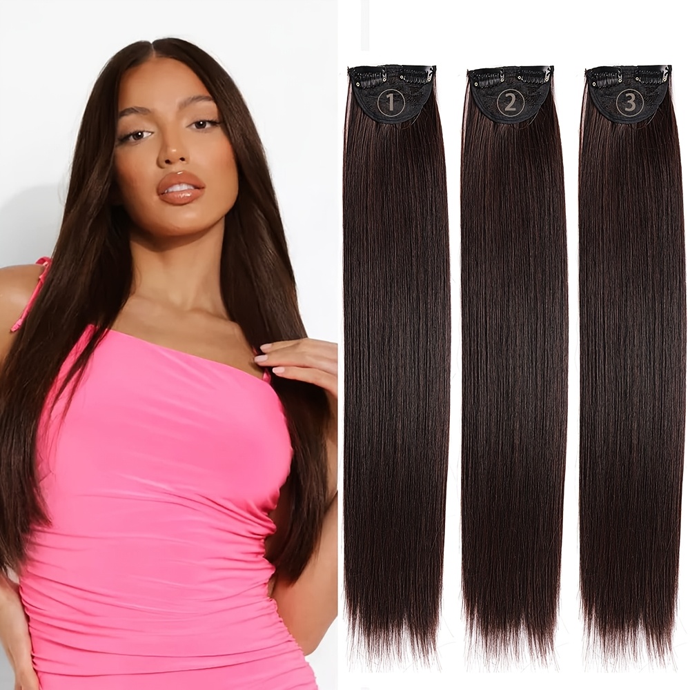 3pcs thick long straight set clip in on hair extensions for women girls details 2