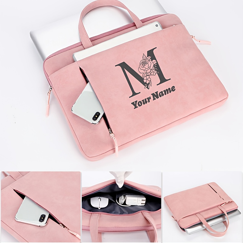 Customizable Pink Laptop Bag with Embroidery Option