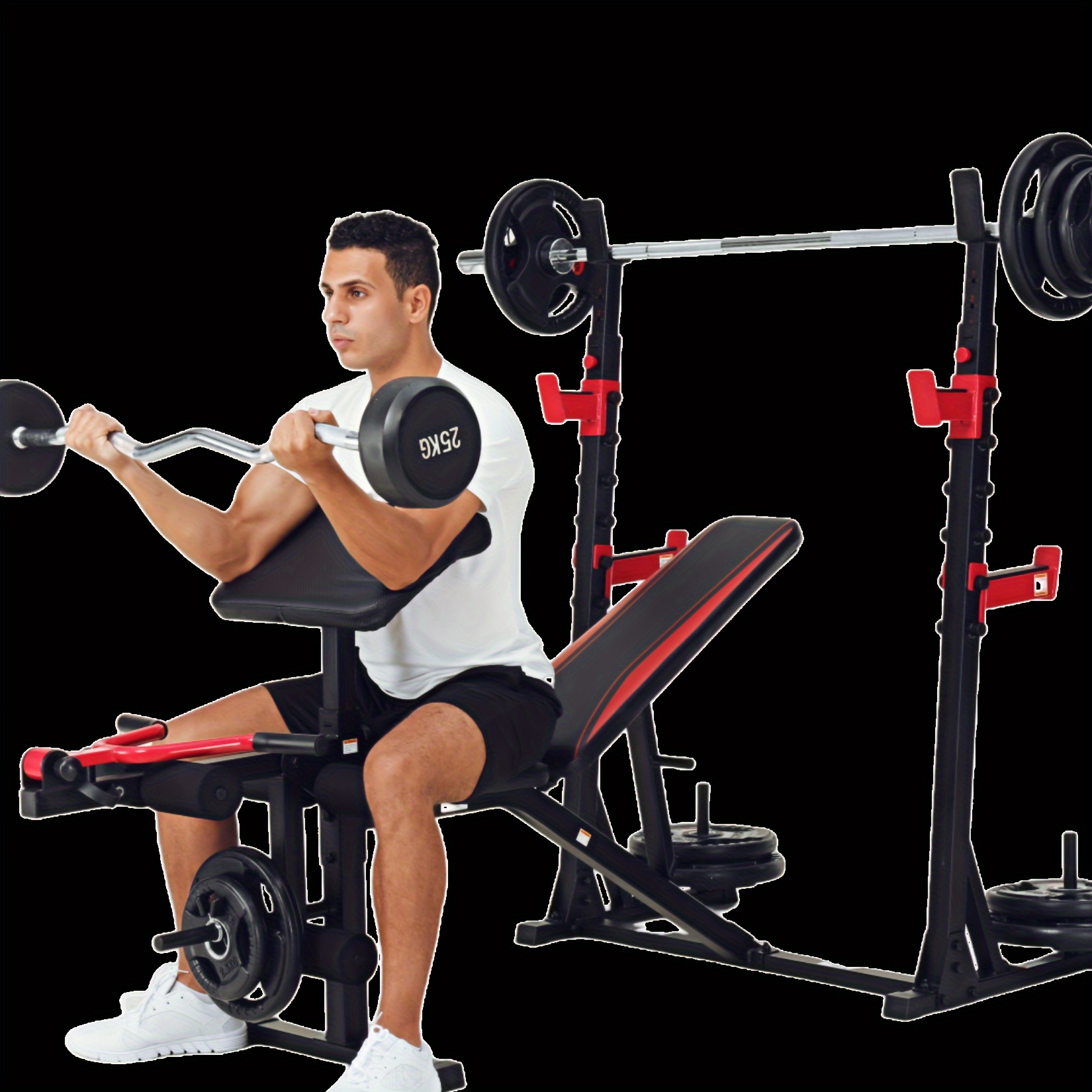 

900lbs Weight Bench Set Adjustable Weight Bench With Barbell Rack, , Leg Extension Multi- Workout Bench Set Full Training