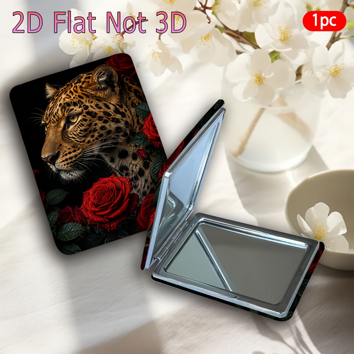 photo de l'article 1 pièce mini   de poche 1 pièce à motif léopard et rose -   carré pliable    ,   de voyage portable pour retouches,   compact pliable pour lextérieur, cadeaux, pour, 2d plat