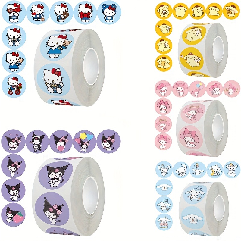 500pcs/roll Sanrio Kawaii Stickers, Hello Kitty Melody Kuromi Cinnamurol Luggage Graffiti Decals Decoration Sticker, Gift Closure Stickers, Authorized