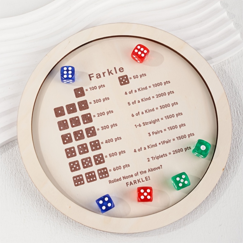 

A Wooden Farkle Dice Game Tray With 6 Dice - A Creative Tabletop Game, Teenagers, Family , And Travel, Model Oh00028.