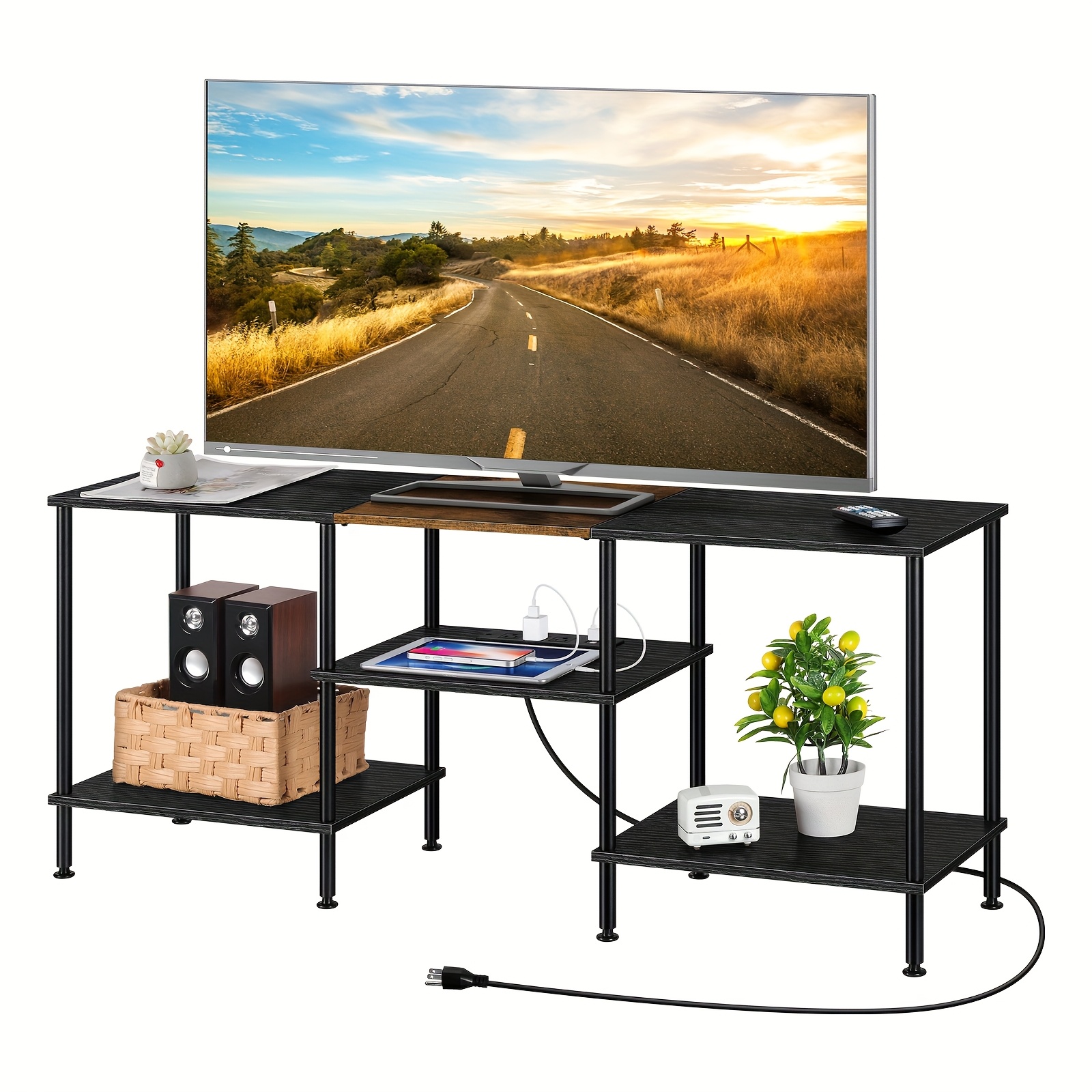 TEMU Versatile Tv Stand Console, Office Desk, Cabinet With Storage Shelves, For Living Room, Office & Entertainment Center, Multi-functional Computer Desk & Display Rack.