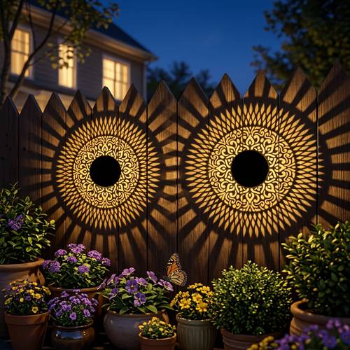 solar mandala projection wall light outdoor fence sconce auto on off garden patio decor christmas holiday yard ornament gift holiday lighting holiday decor home decor halloween christmas outdoor decor commercial decor