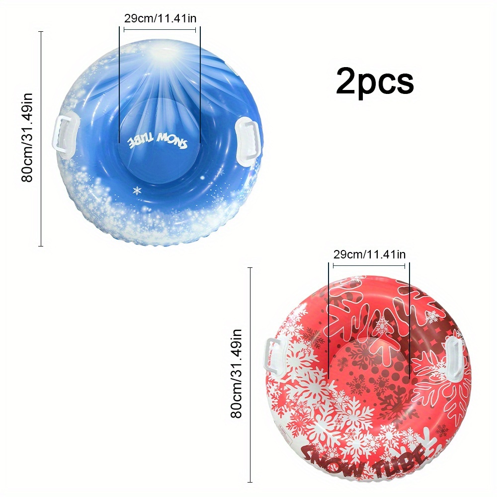 2 Thickened Snowflake Pattern Inflatable Snow Tubes Made Of Pvc Material, Suitable For Winter Outdoor Activities, Adult Snow Pads, And Inflatable Skiing Tools