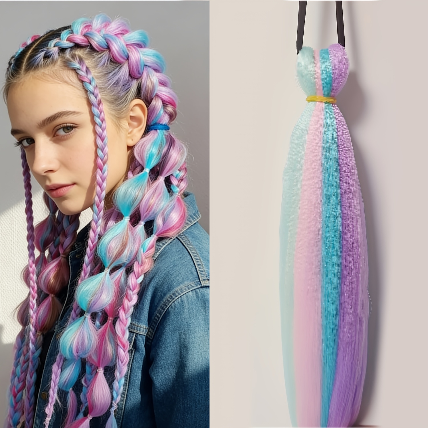 24-inch Rainbow-colored 4-color Christmas Braids, Hair Extensions Suitable For Making Three-strand Bubble Braids, Easy To Weave