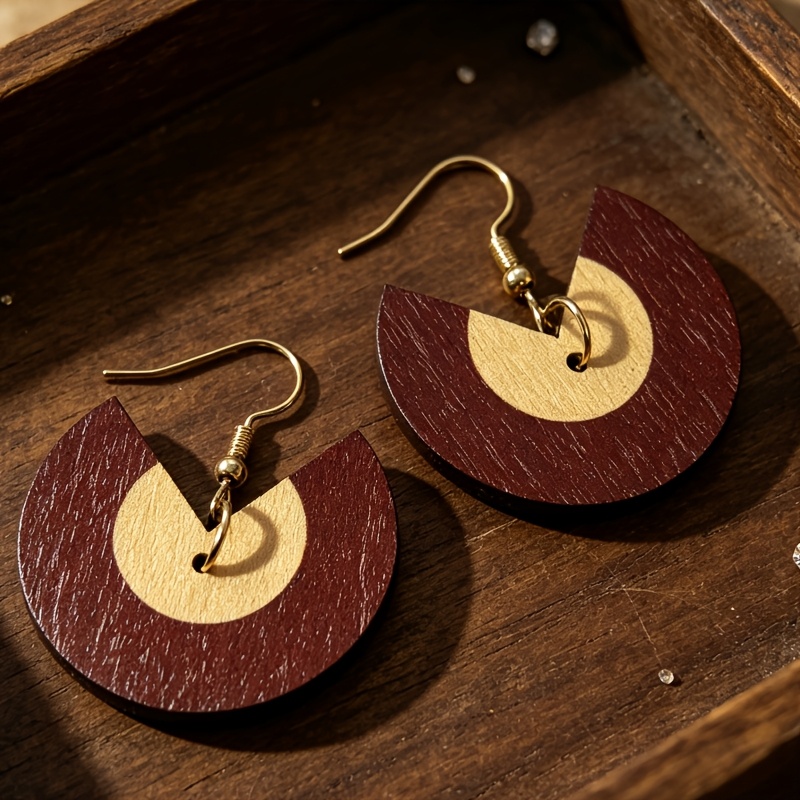 Bohemian Style Two-Tone Wooden Drop Earrings