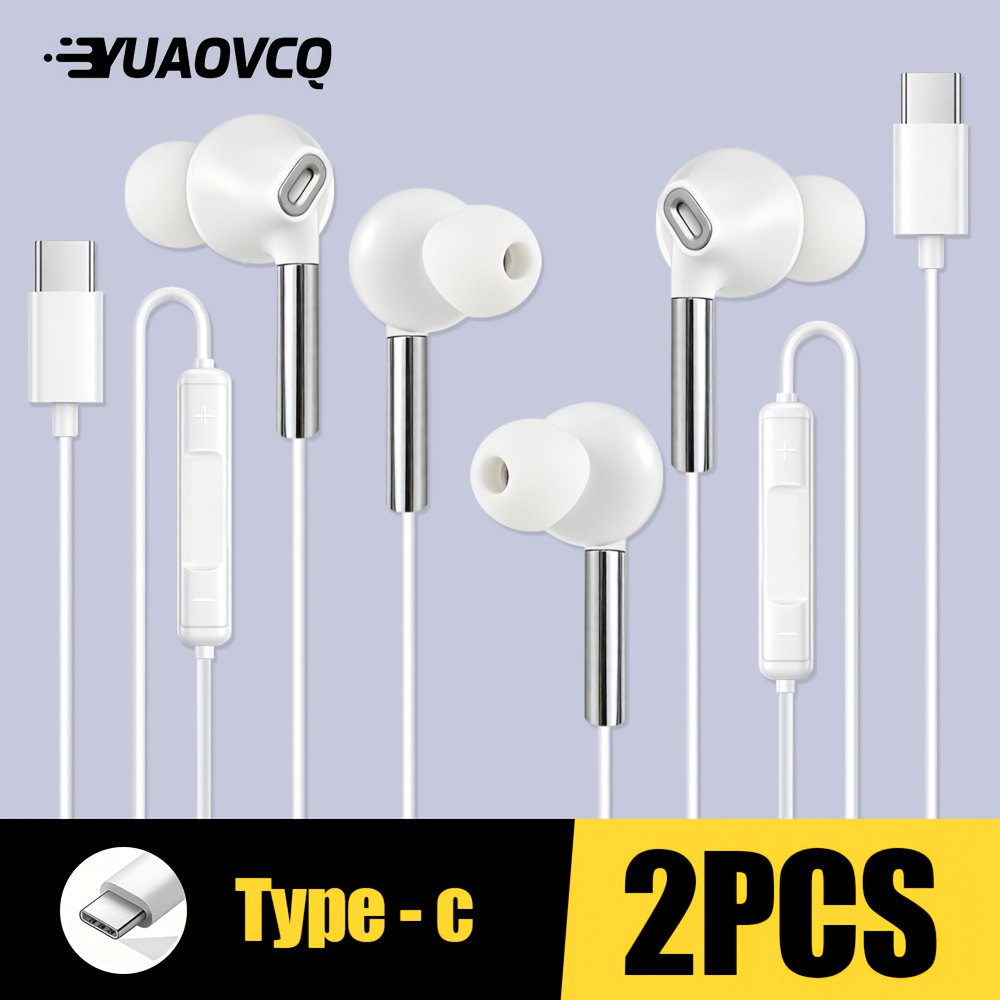 TEMU Yuaovcq Wired Earphones, Mobile Headsets 2pcs In-ear Earphones, Stereo In-ear Earbuds, Digital Chip Type-c/usb C Jack Model, Mobile Wired