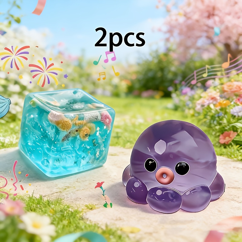 2pcs ocean and octopus squeeze toys 3d cartoon desk ornaments for stress relief infinite toys for relaxing mind and body classroom office party gifts birthday presents school prizes healing green jelly texture toys