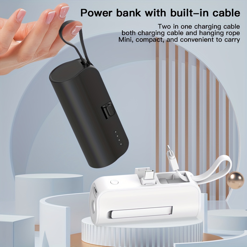 

Mini Portable Power Bank 5000mah Mobile Phone Charger, Built-in Plug/cable Charging, Built-in Led Light, Built-in Stand Function, Small And Compact, Suitable For Charging 15/14, Series