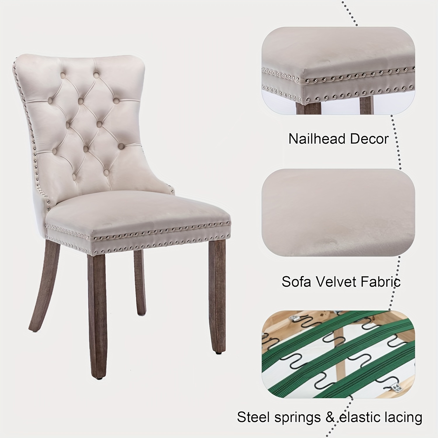 Dining Chairs Set of 2, Solid Wood Legs, Velvet Button Tufted Padded Cushion Seat and Back, for Dining Room Kitchen Accent Side Chair 6 Dining Chairs Set of 2, Solid Wood Legs, Velvet Button Tufted Padded Cushion Seat and Back, for Dining Room Kitchen Accent Side Chair - Image 6