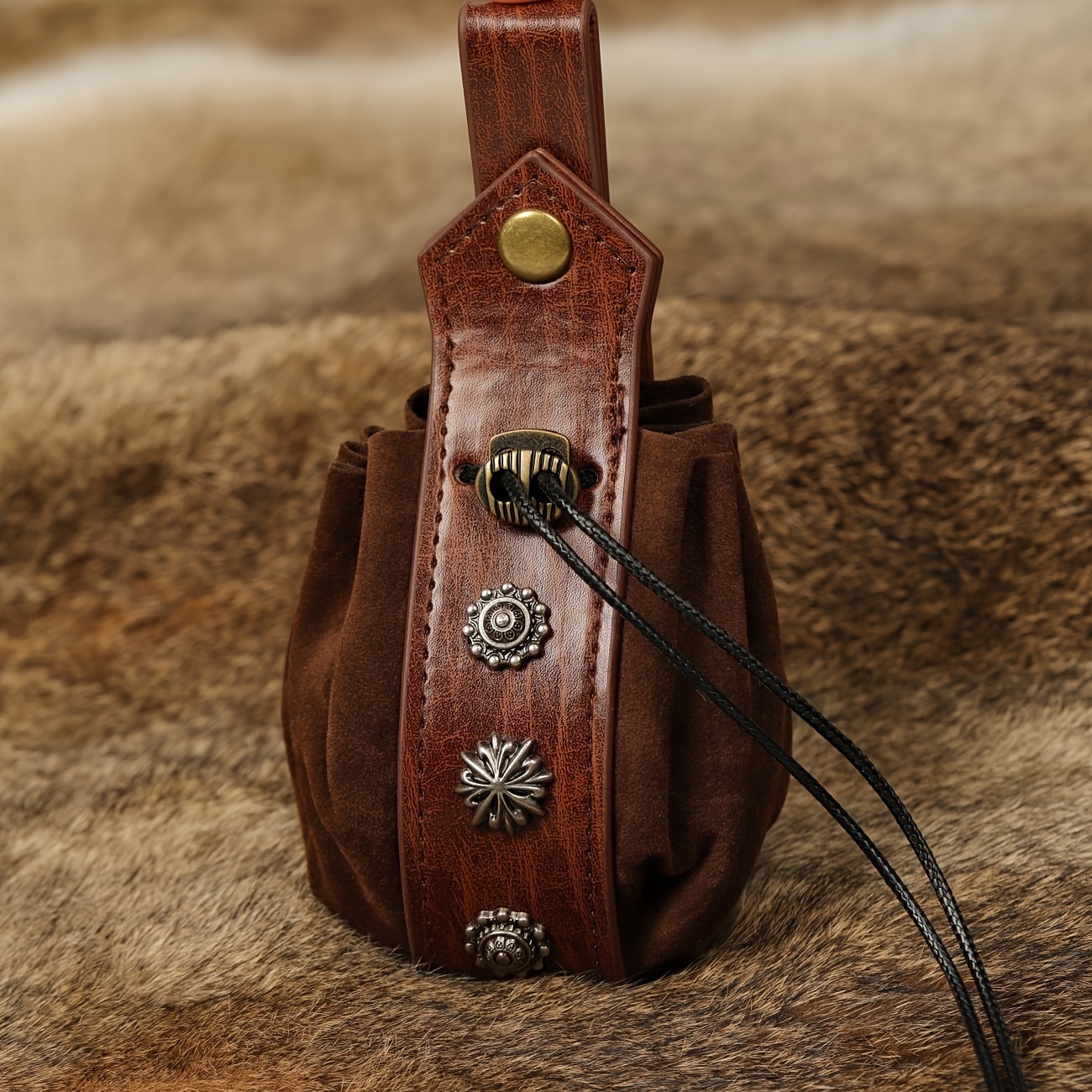 1pc Viking Style Belt Pouch Renaissance Medieval Bag Role-playing Props Vintage Waist Pack Key Pouch Rivet Floral Pattern Decorate Hanging Belt Coin Purse Drawstring Bag Halloween Party Gift