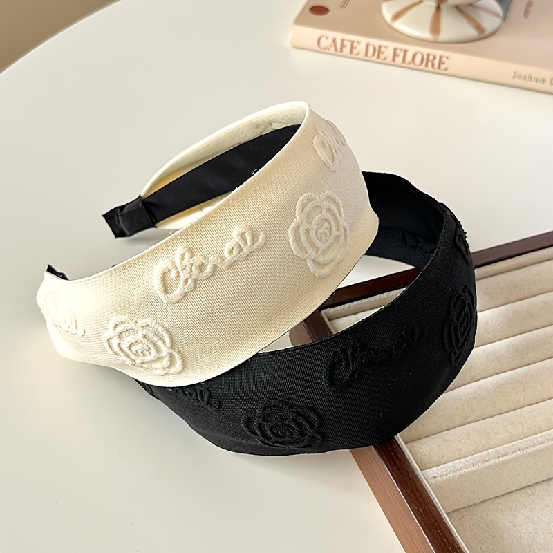 TEMU 2-pack Camellia Exquisite Embossed Wide Band Headband Light Luxury All-match Temperament Premium Small Fragrance Relief Wide Band Headband