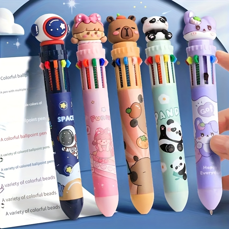 6 piece cute cartoon retractable ballpoint pens 10 color set with soft silicone 3d tips for   switching vibrant colors for hand lettering painting   art projects hand lettering tool artistic drawing pen   design fun stationery smooth writing pen silicone tip pen fine tip pen multicolor pen artists students Product details 2