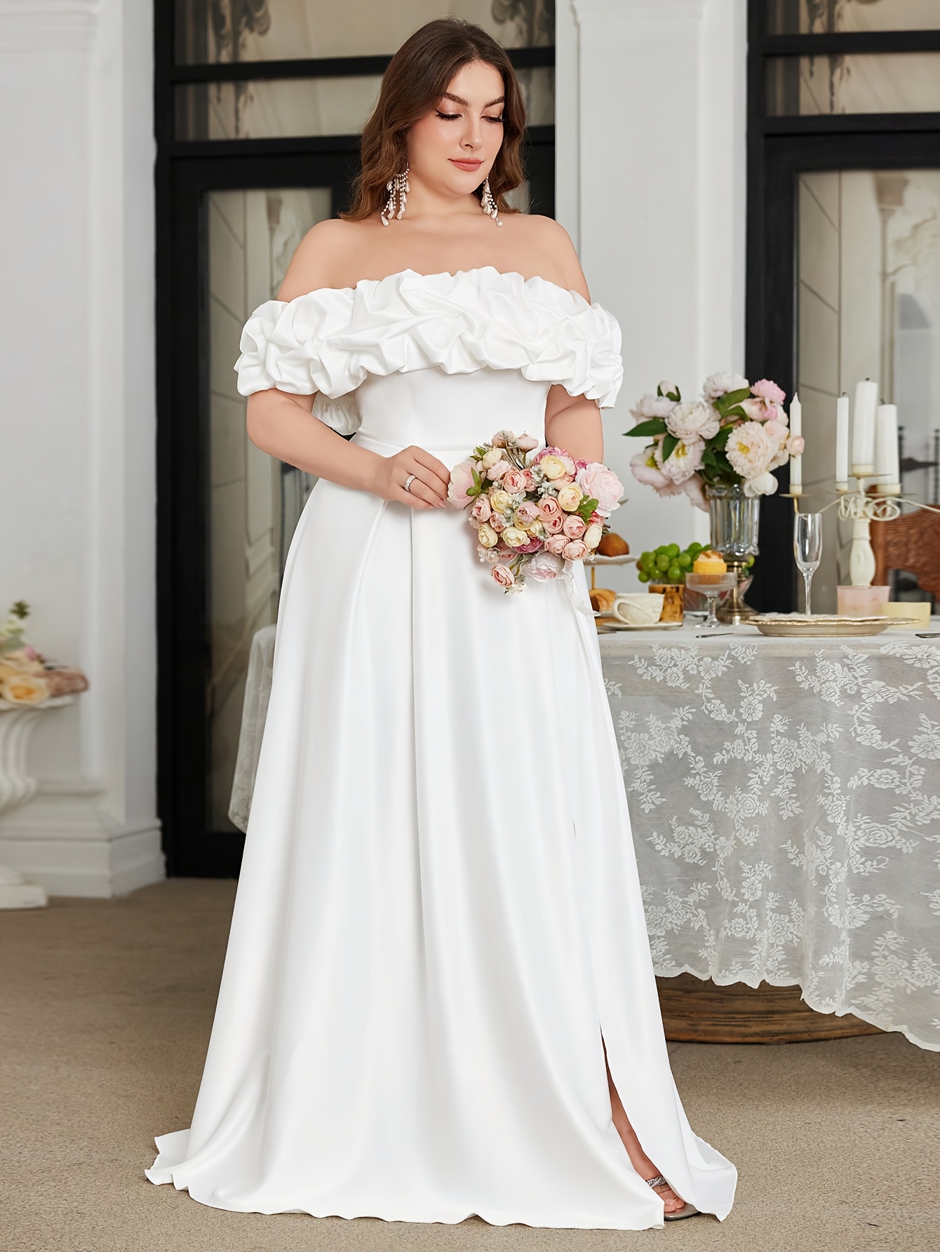 long sleeve off the shoulder dress pattern White off the shoulders crêpe dress embroidered with crystals