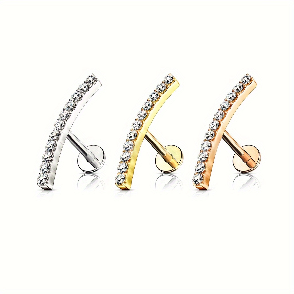 

1pc, Fashion Simple Long Bar Zircon Earring Cartilage Tragus Helix Lip Nose Stud, 316l Stainless Steel Body Piercing Jewelry, Perfect For Dates And Everyday Wear, Korean Style